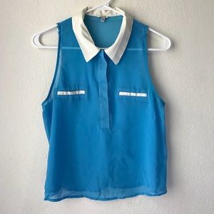 Blue sheer sleeveless chiffon top